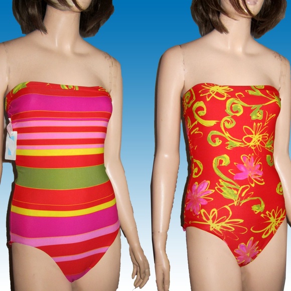 GOTTEX reversible 8 red white floral bikini swimsuit 2 PC hawaiian bathing